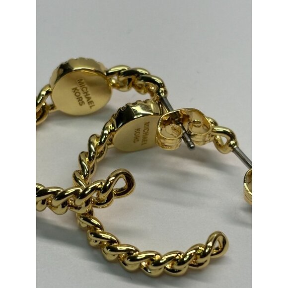 Michael Kors Gold-Tone Chain Link Hoop Earrings With Crystal Accents - Picture 3 of 6